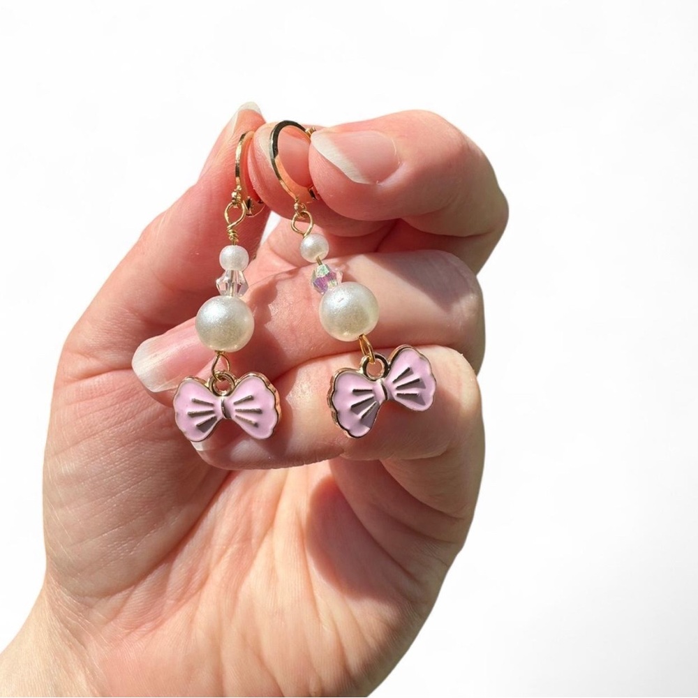 Artisan Pink and Gold Bow Earrings